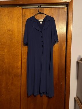 Classic Navy Midi Dress with Button Front